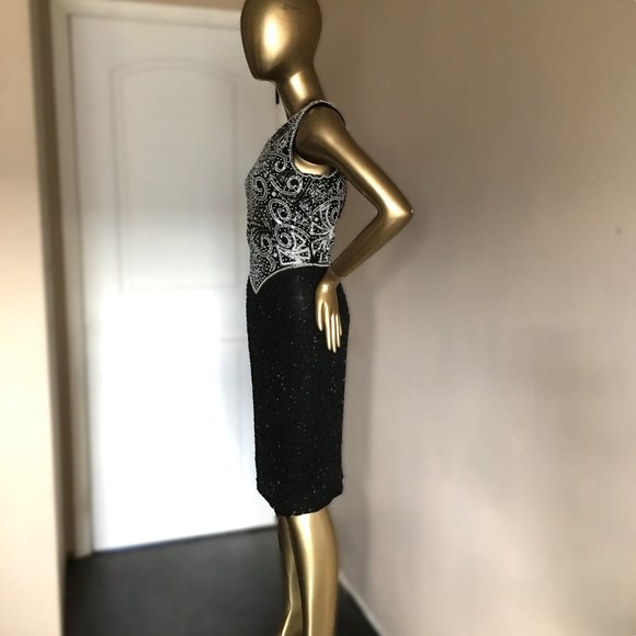 Vintage LAURENCE KAZAR Sleeveless Silk Beaded, Sequined, Embellished Dress - Picture 6 of 15